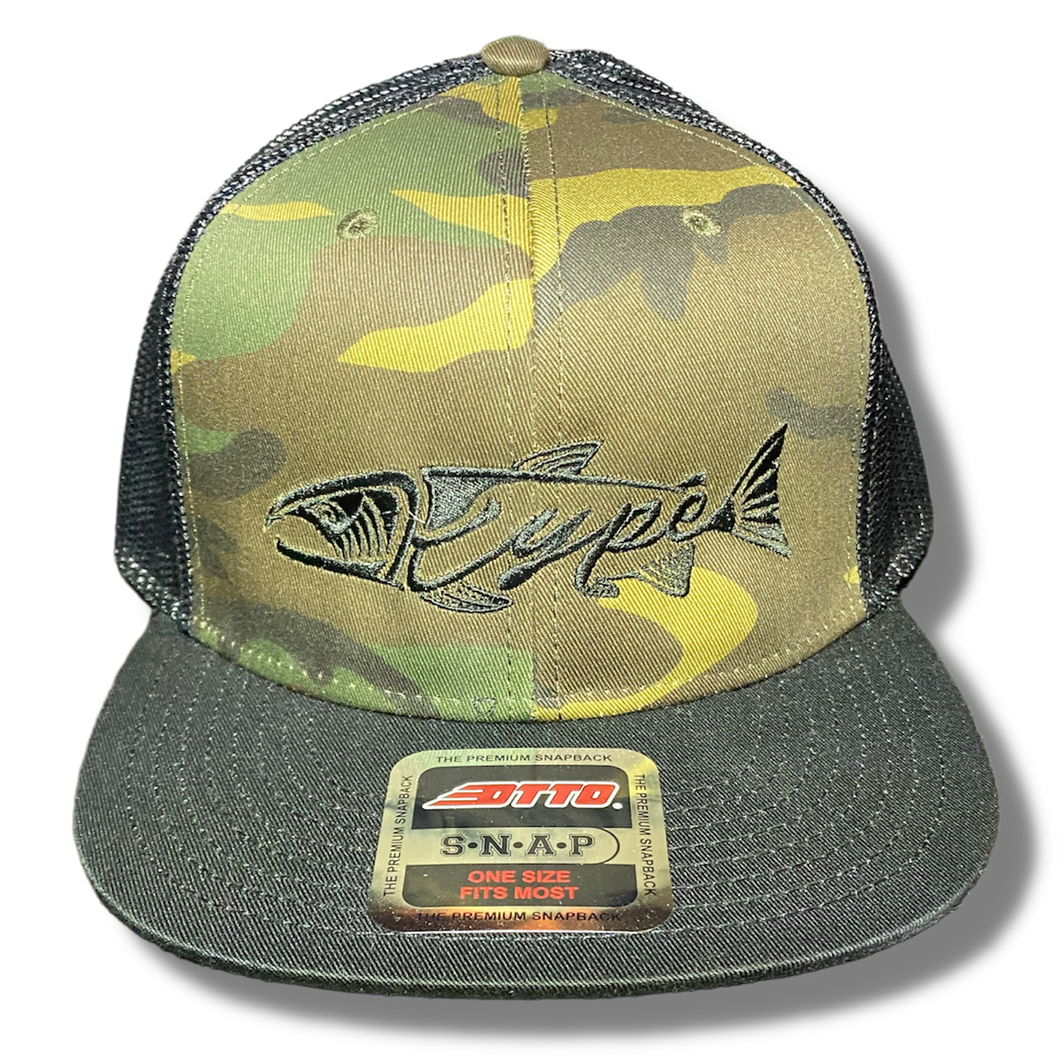 Snapback Trucker Flatbrim - Green Camo/Black Black - Kype Gear